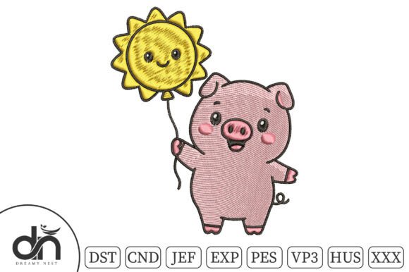 Cute Pig Sun Balloon Embroidery Design Review