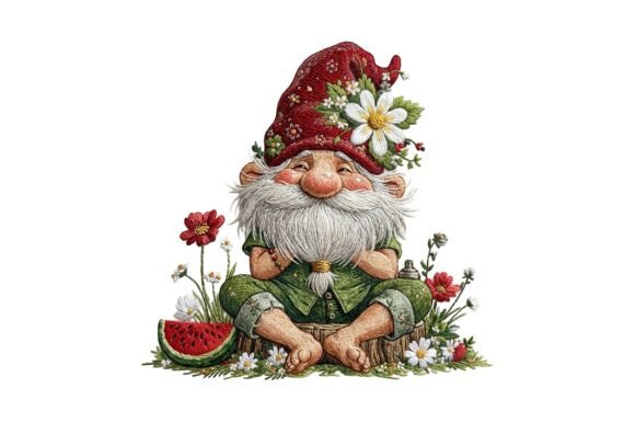 Sitting Summer Gnome Embroidery Design Review
